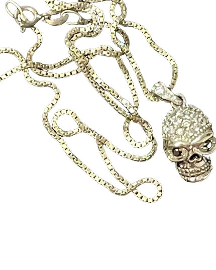 Sterling silver crystal skull pendant with sterling box chain necklace