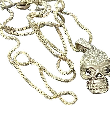 Sterling silver crystal skull pendant with sterling box chain necklace