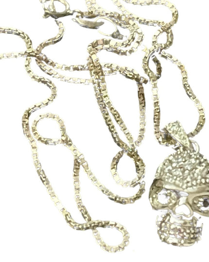 Sterling silver crystal skull pendant with sterling box chain necklace