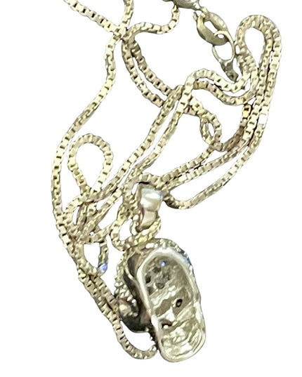 Sterling silver crystal skull pendant with sterling box chain necklace