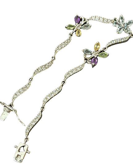 Vintage sterling silver multi gemstone butterfly tennis bracelet