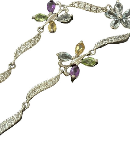 Vintage sterling silver multi gemstone butterfly tennis bracelet