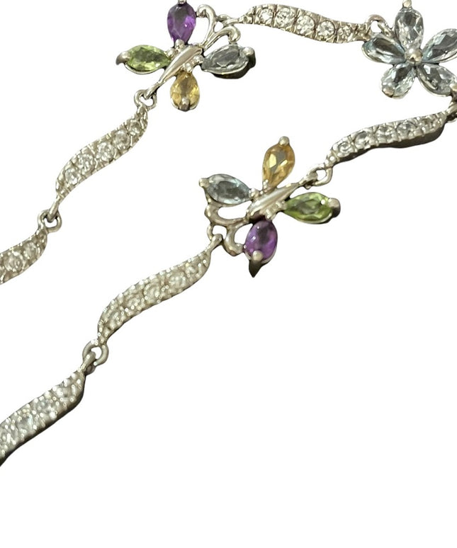 Vintage sterling silver multi gemstone butterfly tennis bracelet