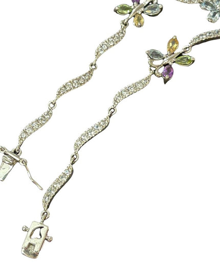 Vintage sterling silver multi gemstone butterfly tennis bracelet