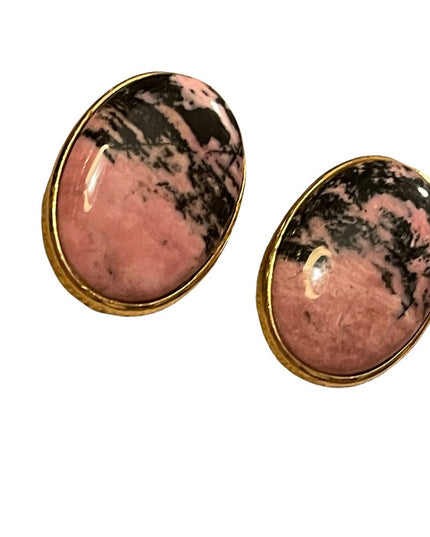 Vintage 1980s Pink rhodonite chunky clip on earrings
