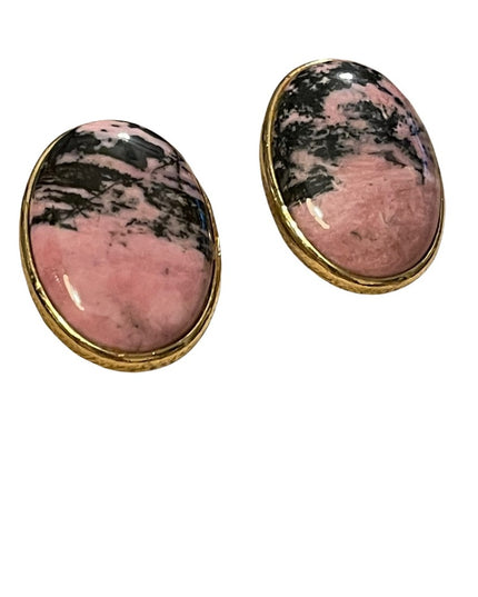 Vintage 1980s Pink rhodonite chunky clip on earrings