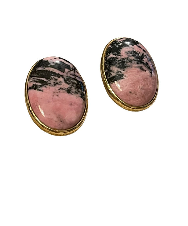 Vintage 1980s Pink rhodonite chunky clip on earrings