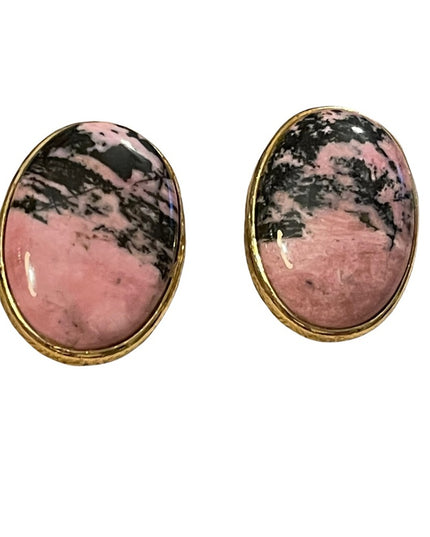 Vintage 1980s Pink rhodonite chunky clip on earrings