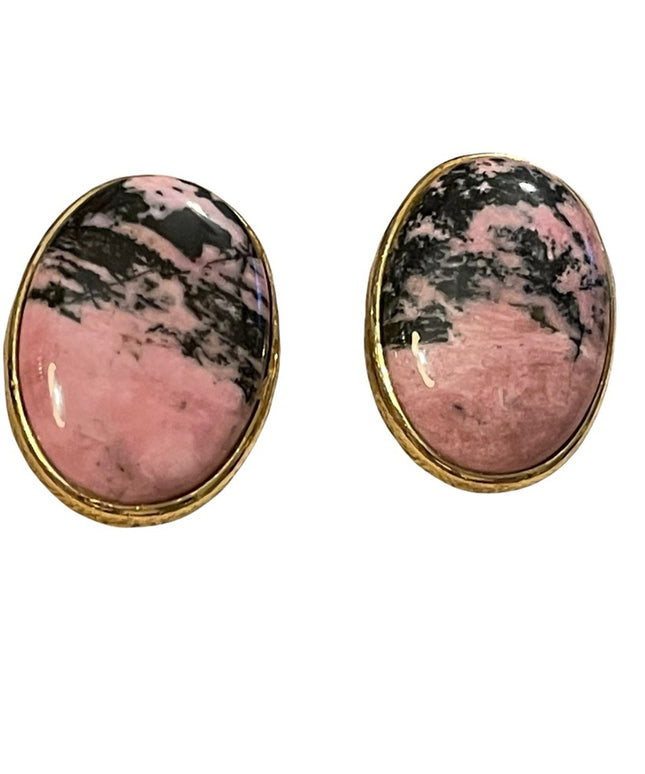 Vintage 1980s Pink rhodonite chunky clip on earrings