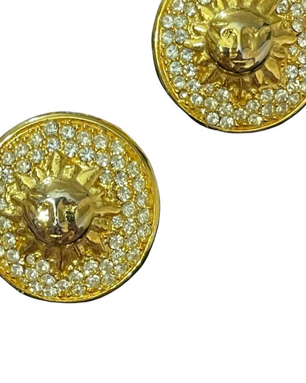 Vintage 1980s chunky gold & rhinestone pierced earrings with SUN
