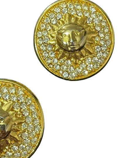 Vintage 1980s chunky gold & rhinestone pierced earrings with SUN