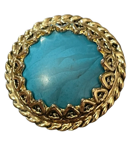 Vintage 1980s Faux turquois gold ornate chunky clip on earrings