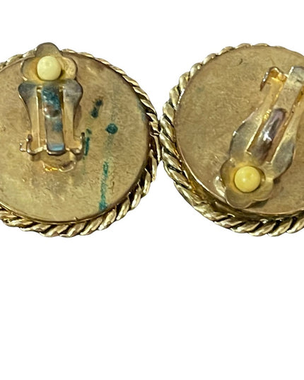 Vintage 1980s Faux turquois gold ornate chunky clip on earrings