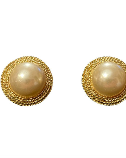 Vintage 1980s gold finish faux pearl chunky earrings pierced