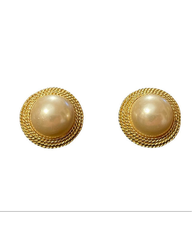 Vintage 1980s gold finish faux pearl chunky earrings pierced