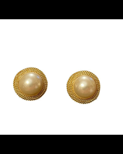 Vintage 1980s gold finish faux pearl chunky earrings pierced