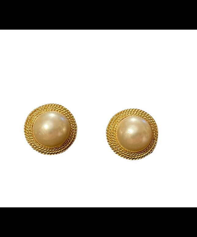 Vintage 1980s gold finish faux pearl chunky earrings pierced