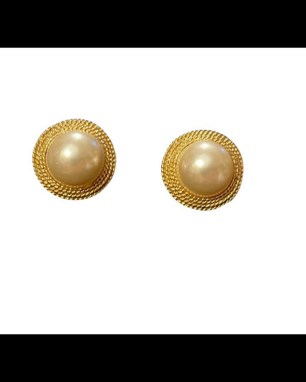 Vintage 1980s gold finish faux pearl chunky earrings pierced