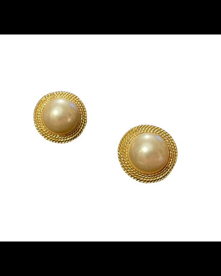 Vintage 1980s gold finish faux pearl chunky earrings pierced