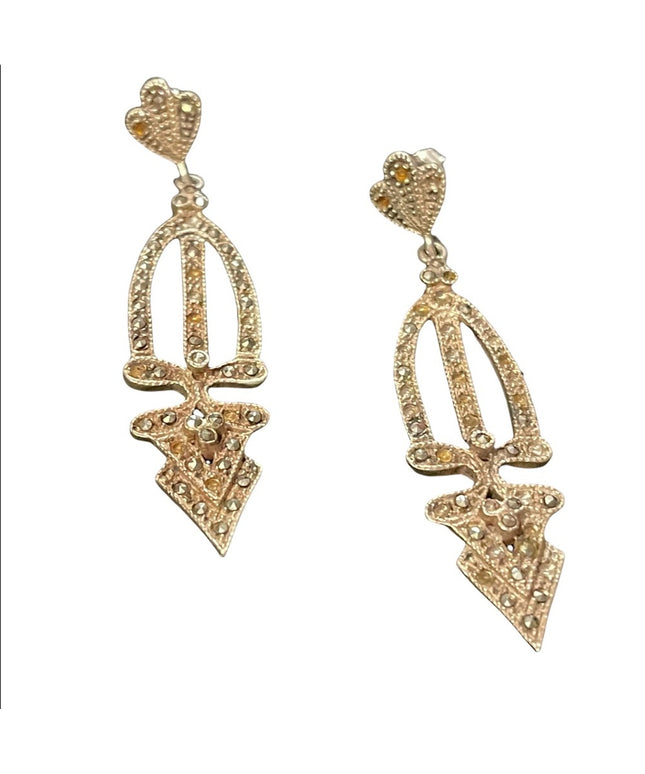 Vintage Marcasite sterling silver dangle pierced earrings