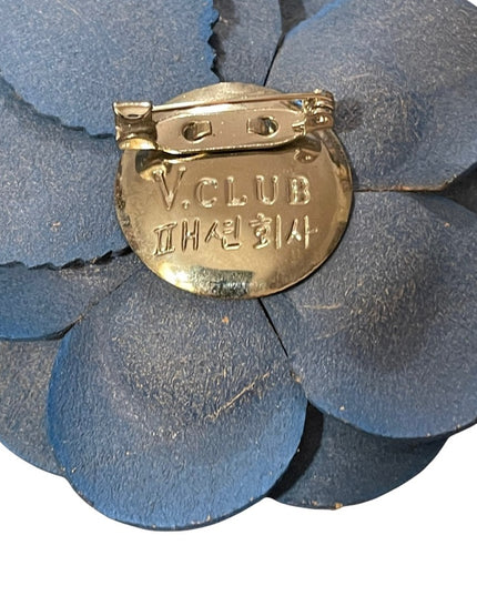 Blue leather flower large 3” brooch
