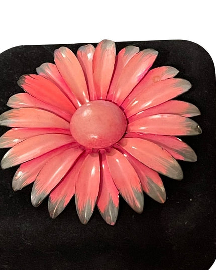 Vintage 1960s Pink flower metal brooch large