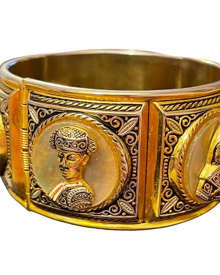 Vintage 1940 Gold plated Damascene Bangle bracelet matador bull flamencio Dancer