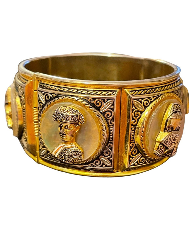 Vintage 1940 Gold plated Damascene Bangle bracelet matador bull flamencio Dancer