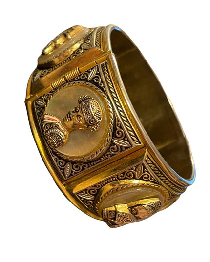 Vintage 1940 Gold plated Damascene Bangle bracelet matador bull flamencio Dancer