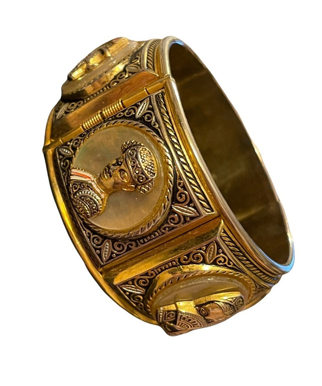 Vintage 1940 Gold plated Damascene Bangle bracelet matador bull flamencio Dancer