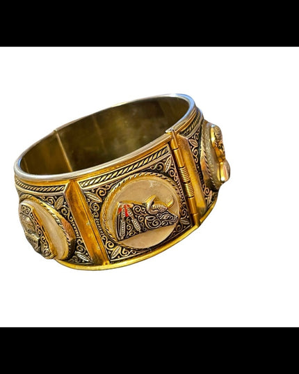Vintage 1940 Gold plated Damascene Bangle bracelet matador bull flamencio Dancer