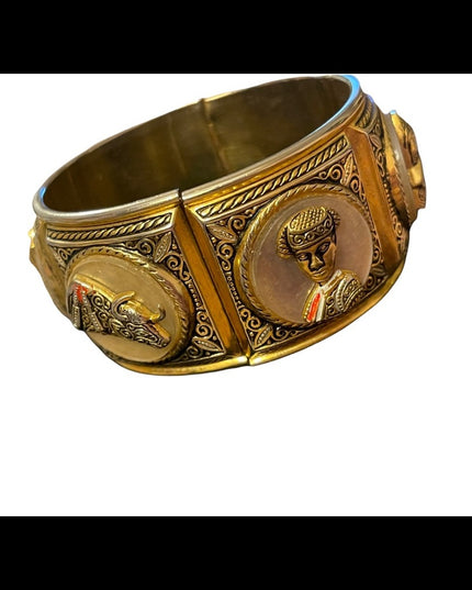 Vintage 1940 Gold plated Damascene Bangle bracelet matador bull flamencio Dancer