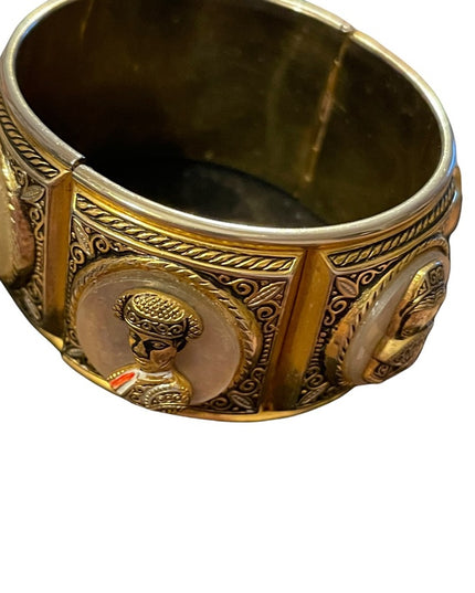 Vintage 1940 Gold plated Damascene Bangle bracelet matador bull flamencio Dancer