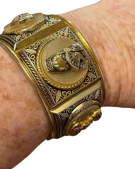 Vintage 1940 Gold plated Damascene Bangle bracelet matador bull flamencio Dancer