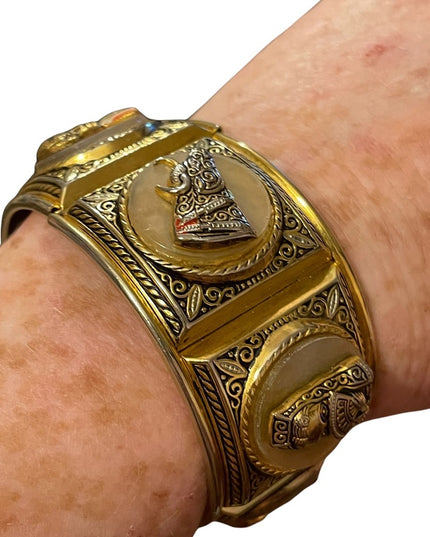 Vintage 1940 Gold plated Damascene Bangle bracelet matador bull flamencio Dancer