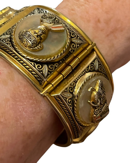 Vintage 1940 Gold plated Damascene Bangle bracelet matador bull flamencio Dancer