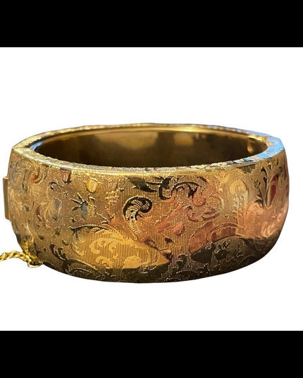 Vintage gold tone etched heavy chunky bangle bracelet