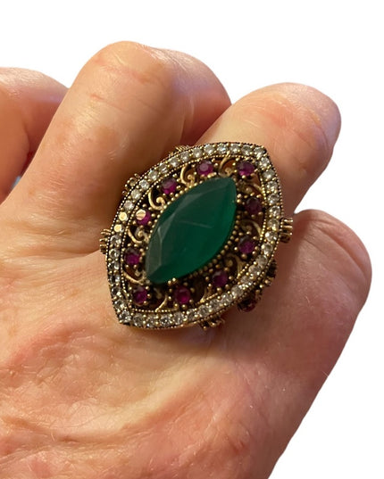 Turkish sterling silver ottoman gemstone fancy ornate sultans design chunky ring