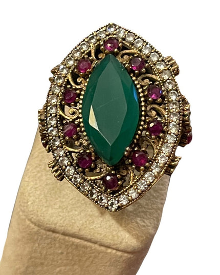 Turkish sterling silver ottoman gemstone fancy ornate sultans design chunky ring