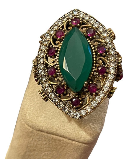 Turkish sterling silver ottoman gemstone fancy ornate sultans design chunky ring