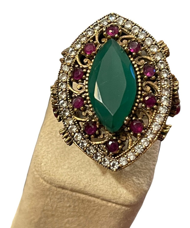 Turkish sterling silver ottoman gemstone fancy ornate sultans design chunky ring
