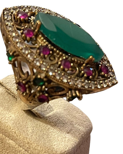 Turkish sterling silver ottoman gemstone fancy ornate sultans design chunky ring
