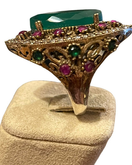Turkish sterling silver ottoman gemstone fancy ornate sultans design chunky ring