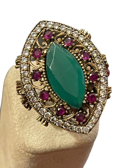 Turkish sterling silver ottoman gemstone fancy ornate sultans design chunky ring