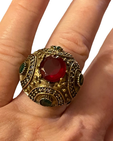 Turkish sterling silver ottoman gemstone fancy ornate sultans design chunky ring