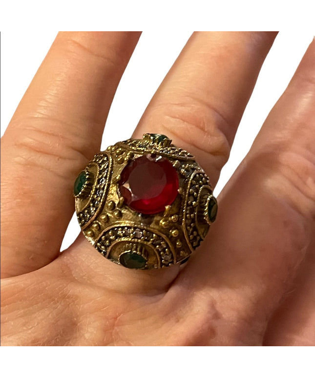 Turkish sterling silver ottoman gemstone fancy ornate sultans design chunky ring
