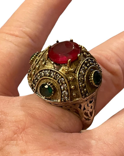 Turkish sterling silver ottoman gemstone fancy ornate sultans design chunky ring