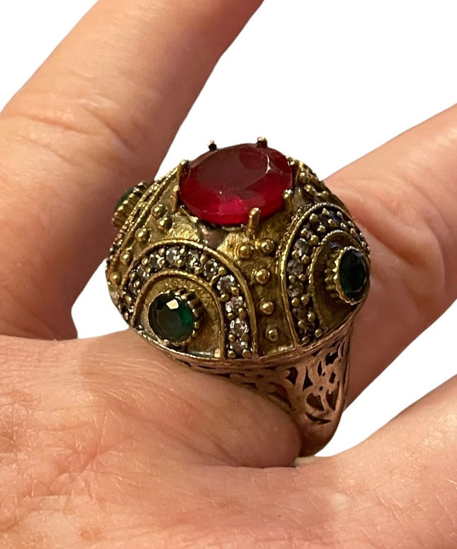 Turkish sterling silver ottoman gemstone fancy ornate sultans design chunky ring