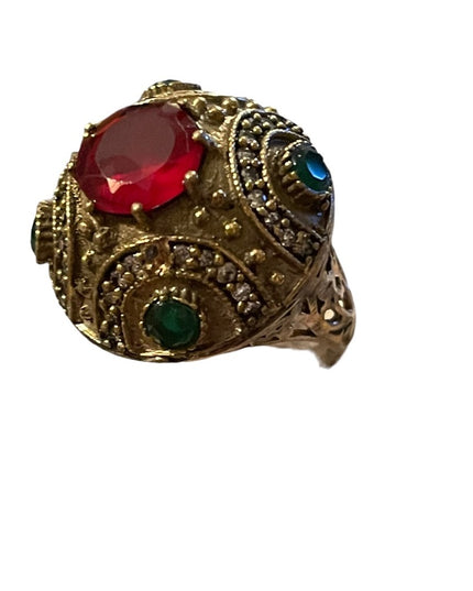 Turkish sterling silver ottoman gemstone fancy ornate sultans design chunky ring