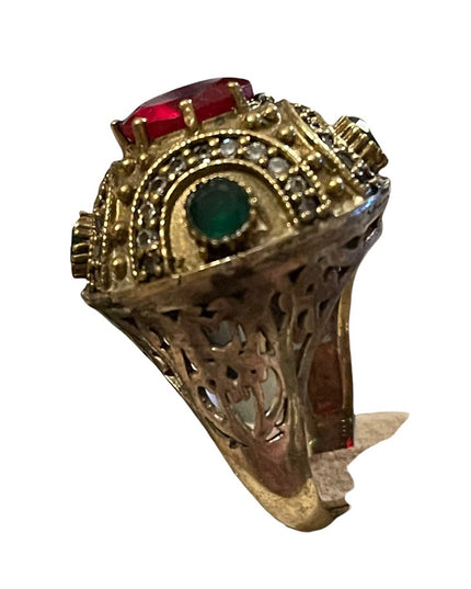Turkish sterling silver ottoman gemstone fancy ornate sultans design chunky ring